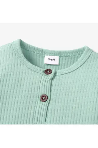 Baby Long Sleeve Fleece Buttoned Romper 100% Cotton - 4