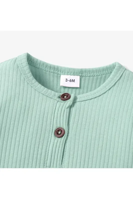 Baby Long Sleeve Fleece Buttoned Romper 100% Cotton - 4