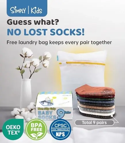 Baby Mid-Crew Socks with Grips (9 Pairs) for 0-7 Years Old Toddler Boy Girl Kids - 6