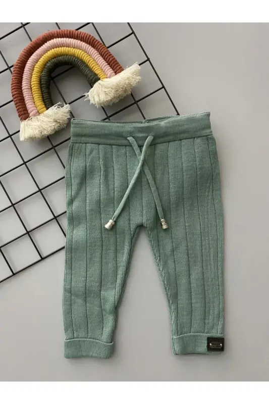 Baby Mint Color Laced Unisex Knitted Leggings Pants-Mint - 2