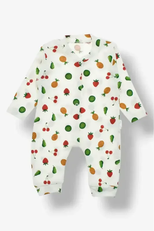 Baby Mixed Fruit Print Snap Fastener Newborn Jumpsuit %100 Cotton Flexible 1-3-6 Months-WHITE FRUIT - 1