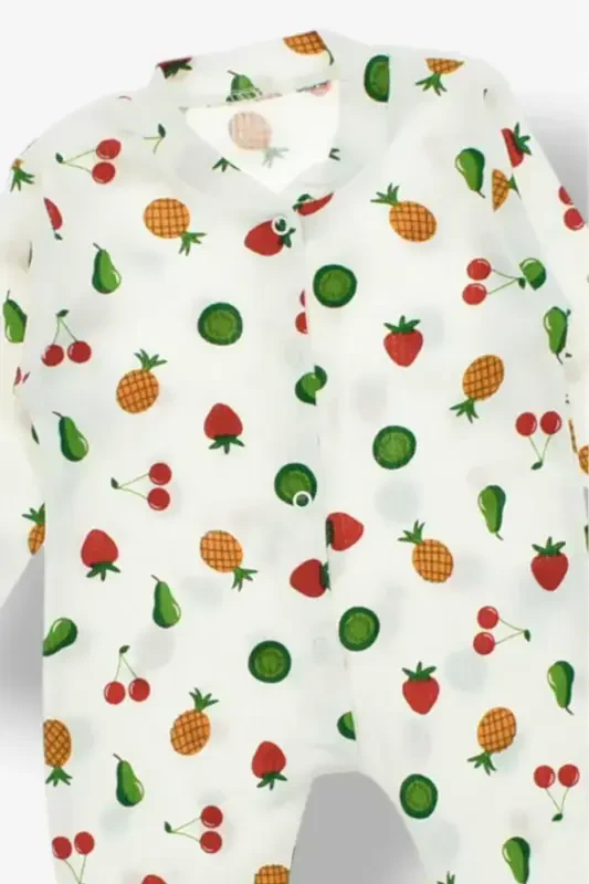 Baby Mixed Fruit Print Snap Fastener Newborn Jumpsuit %100 Cotton Flexible 1-3-6 Months-WHITE FRUIT - 2