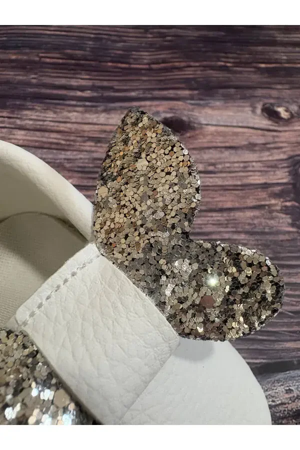 Baby Moccasins White Front Silver Butterfly And Hair Band - 8