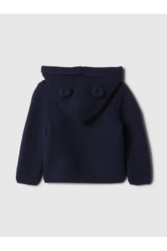 Baby Navy Brannan Bear Ear Appliqued Cardigan-Navy - 2