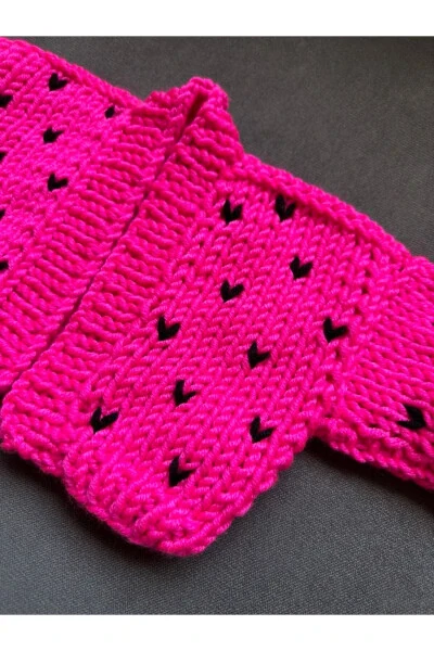 Baby Neon Pink Heart Cardigan Knitted Oversized Casual Kids Cardigan - ORGANICMIRA