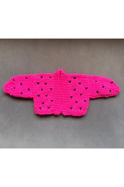 Baby Neon Pink Heart Cardigan Knitted Oversized Casual Kids Cardigan - ORGANICMIRA (1)