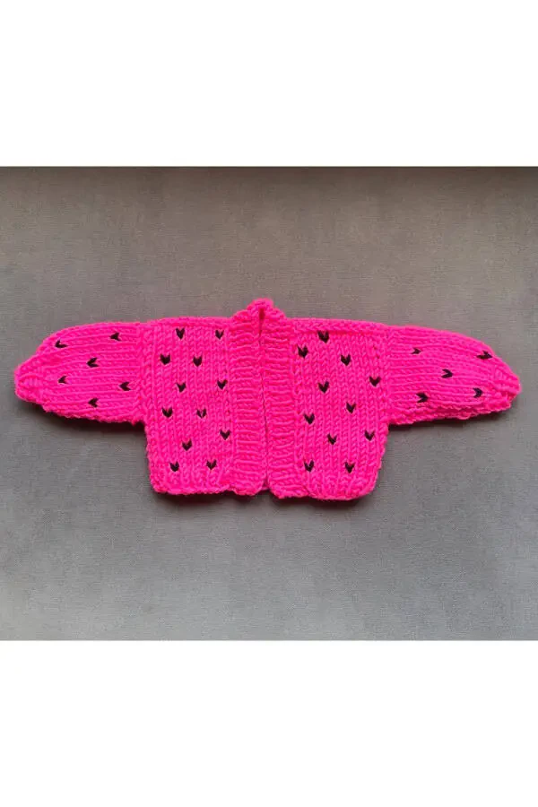 Baby Neon Pink Heart Cardigan Knitted Oversized Casual Kids Cardigan - 2