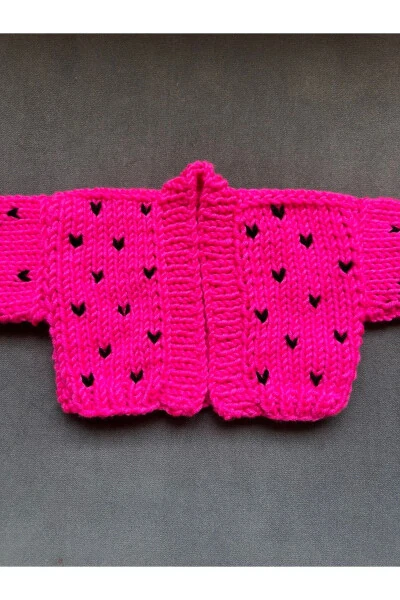 Baby Neon Pink Heart Cardigan Knitted Oversized Casual Kids Cardigan - 4