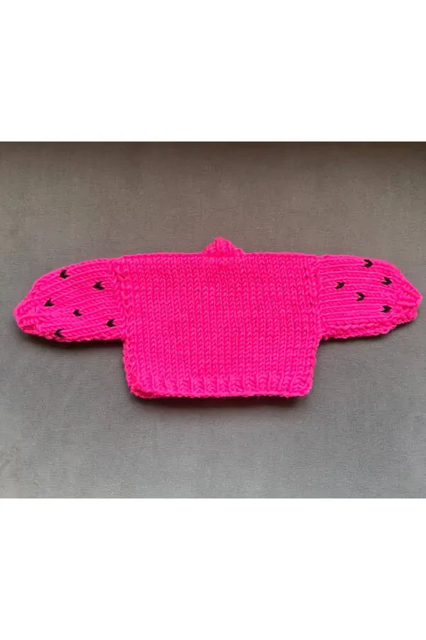 Baby Neon Pink Heart Cardigan Knitted Oversized Casual Kids Cardigan - 5