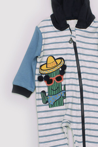 Baby Newborn Boy Seasonal Hooded Zippered Cotton Jersey Cactus Printed Jumpsuit 13688 - 8