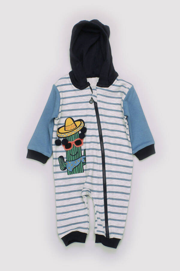 Baby Newborn Boy Seasonal Hooded Zippered Cotton Jersey Cactus Printed Jumpsuit 13688 - 1