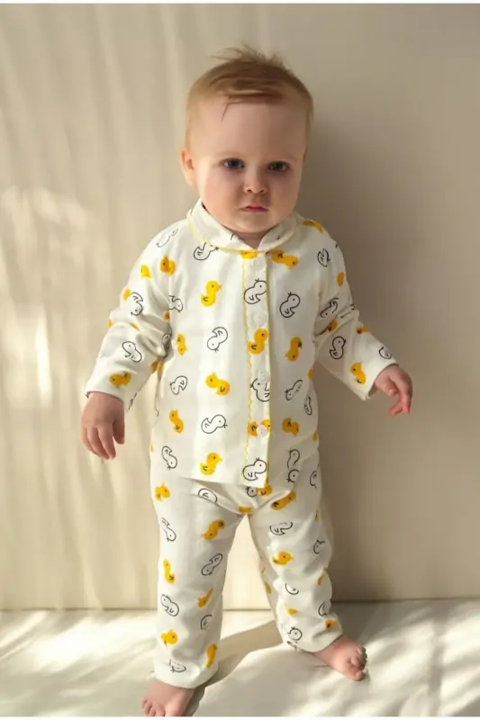 Baby Newborn Kid Girl Boy Cotton Pajamas Set with Lace - White - 2