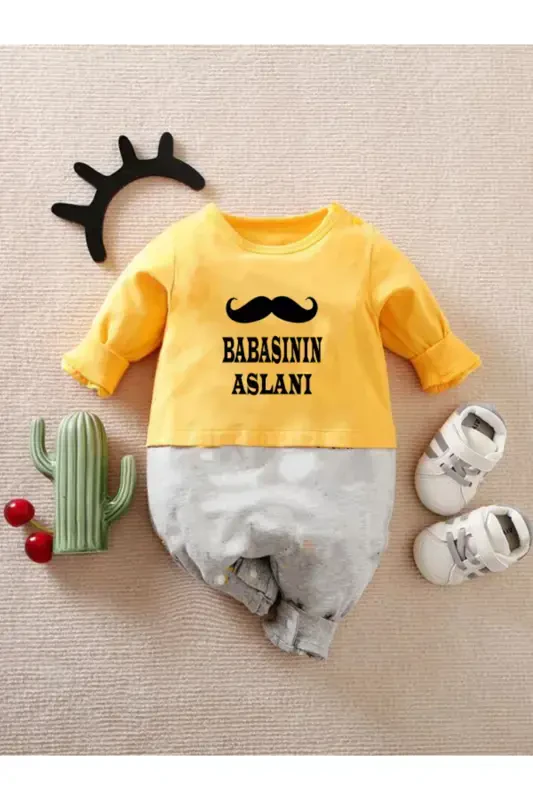 Baby Onesie 100% Cotton Yellow-Grey Lion of His Father - 2