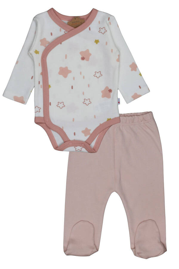 Baby Onesie & Pants Set Long Sleeve Snap Button Romper with Booties 2 Pack %100 Organic Cotton - 1