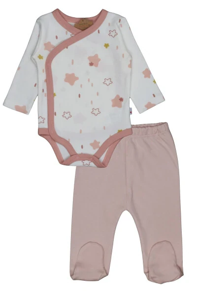 Baby Onesie & Pants Set Long Sleeve Snap Button Romper with Booties 2 Pack %100 Organic Cotton - Modazone