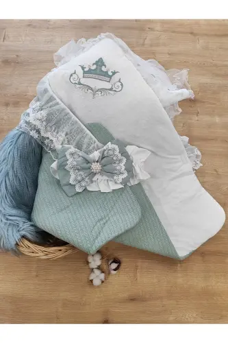 Baby Outdoor Swaddle Blanket Knitted Lace Veiled Baby Swaddle Hospital Outing Newborn Gift-MINT - 13
