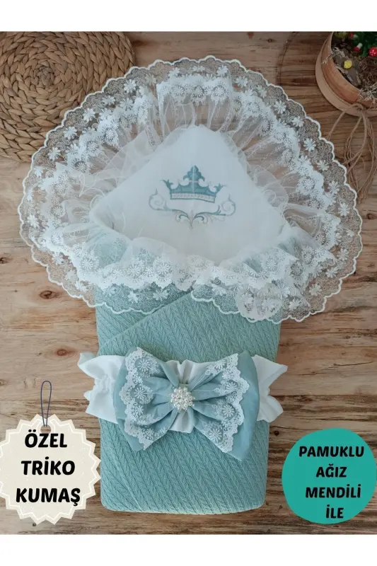 Baby Outdoor Swaddle Blanket Knitted Lace Veiled Baby Swaddle Hospital Outing Newborn Gift-MINT - 2