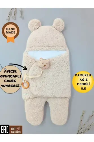 Baby Outer Swaddle Blanket Plush Footed Welsoft Sleeping Bag Winter Coat Newborn 0-12 Months-BEIGE - TOMUYCUK (1)