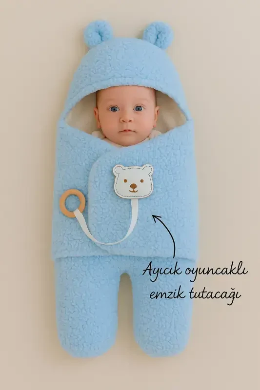 Baby Outer Swaddle Blanket Plush Footed Welsoft Sleeping Bag Winter Coat Newborn 0-12 Months-Blue - TOMUYCUK