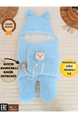 Baby Outer Swaddle Blanket Plush Footed Welsoft Sleeping Bag Winter Coat Newborn 0-12 Months-Blue - TOMUYCUK (1)