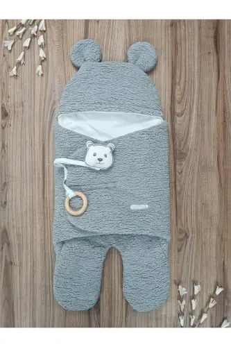 Baby Outer Swaddle Blanket Plush Footed Welsoft Sleeping Bag Winter Coat Newborn 0-12 Months-GRAY - TOMUYCUK (1)