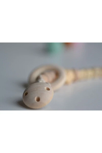 Baby Pacifier Clip Short Names Custom Natural Wood Beads - 2