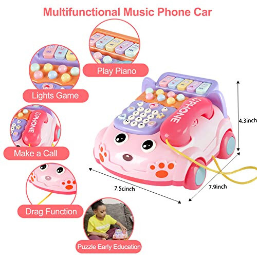 Baby Phone Toy, Baby Toy Phone Cartoon Baby Piano Music Light Toy Children Pretend Phone, Kids Cell Phone Girl with Light Parent-Child Interactive Toy Gift Game Boy Girl Early Education Gift Pink 18M+ - 2