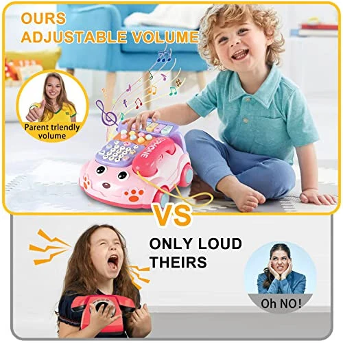Baby Phone Toy, Baby Toy Phone Cartoon Baby Piano Music Light Toy Children Pretend Phone, Kids Cell Phone Girl with Light Parent-Child Interactive Toy Gift Game Boy Girl Early Education Gift Pink 18M+ - 6