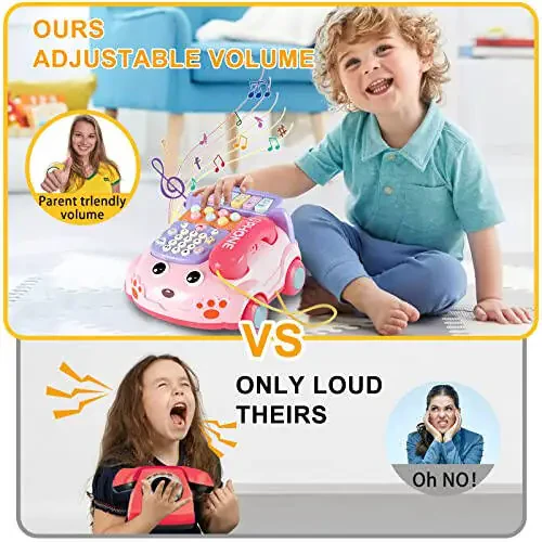 Baby Phone Toy, Baby Toy Phone Cartoon Baby Piano Music Light Toy Children Pretend Phone, Kids Cell Phone Girl with Light Parent-Child Interactive Toy Gift Game Boy Girl Early Education Gift Pink 18M+ - 6