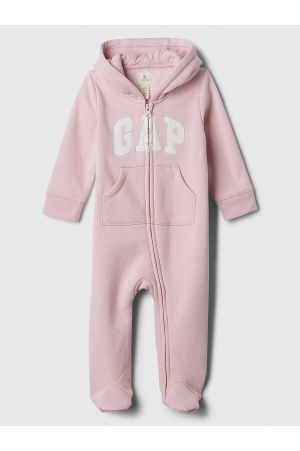 Baby Pink Gap Logo Ear Applique Zippered Fleece Jumpsuit - 9