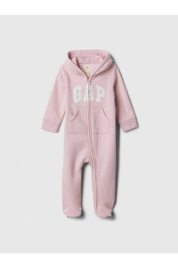 Baby Pink Gap Logo Ear Applique Zippered Fleece Jumpsuit - 2