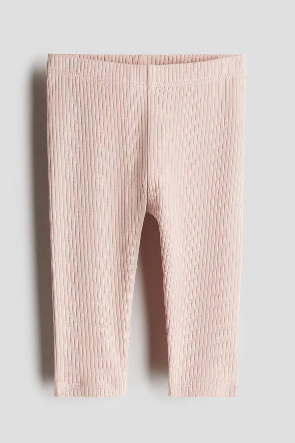 Baby Pink Ribbed Cotton Leggings - 3