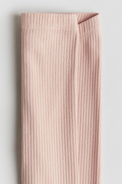 Baby Pink Ribbed Cotton Leggings - 4