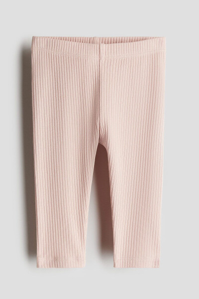 Baby Pink Ribbed Cotton Leggings - 1