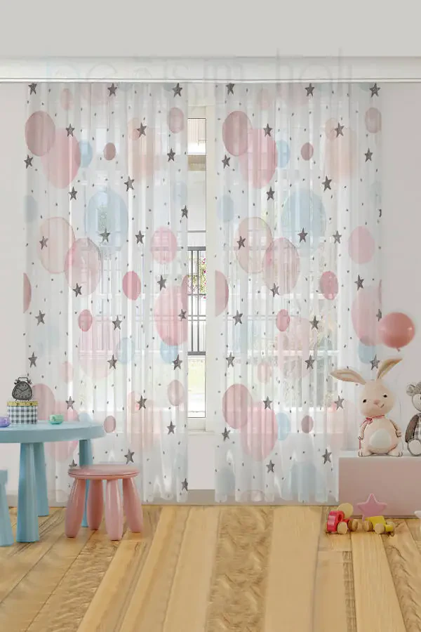 Baby's Polka Dot Starry Kids Room Tulle Curtain - 1
