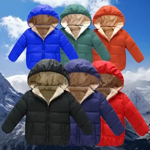 Baby qizlar o'g'il bolalar uchun qishki jun kurtkalar kapüşonli chaqaloqlar uchun paxta ko'ylakli iliq astarlı palto ustki kiyim - 7