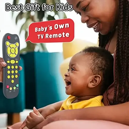 Baby Remote Toy, Toddlers TV Remote Control Toy Kids Realistic Play Remote Early Educational Baby Musical Toys with Light and Sound English French Spanish for Proshool Boys Girls 6 Month+, Gray - 6