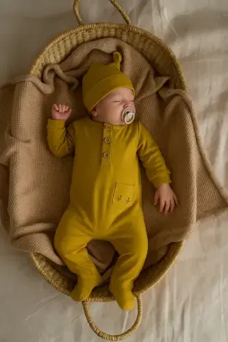 Baby Romper and Beanie-MUSTARD - 4