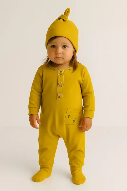 Baby Romper and Beanie-MUSTARD - 5