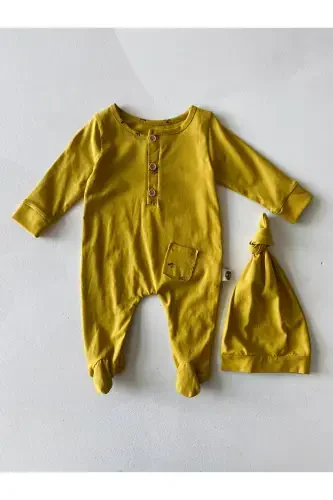 Baby Romper and Beanie-MUSTARD - 6