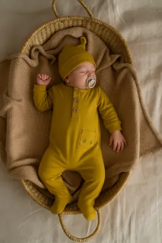 Baby Romper and Beanie-MUSTARD - 5