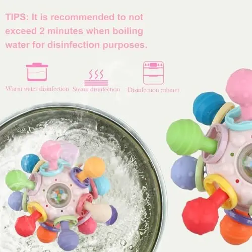 Baby Sensory Teething Toys - Baby Teether & Rattle (Pink) | Newborn Infant Montessori Toys, 0 3 6 9 12 Months Boys Girls Gifts - 3