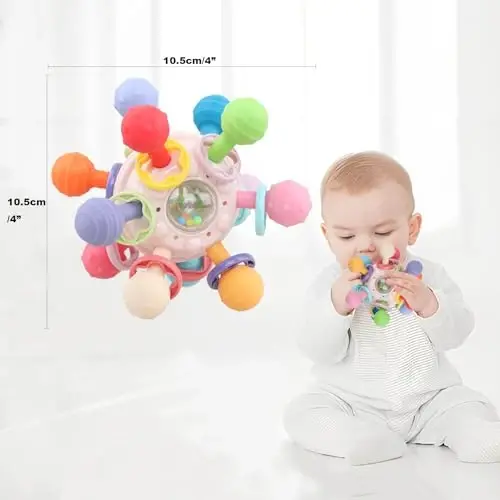 Baby Sensory Teething Toys - Baby Teether & Rattle (Pink) | Newborn Infant Montessori Toys, 0 3 6 9 12 Months Boys Girls Gifts - 5
