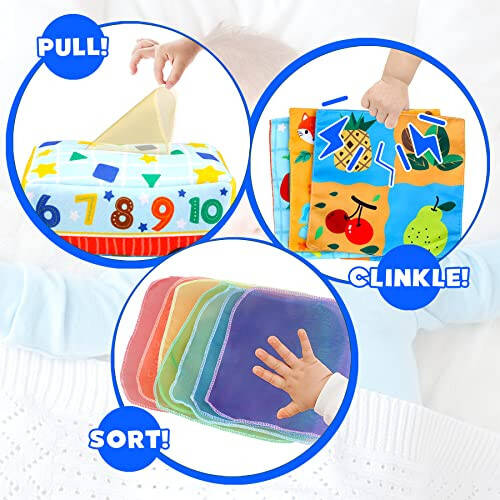 Baby Sensory Tissue Box Toy - Montessori Toys for Babies 0 6 9 12 18 Month - Infant Gifts for 1 2 3 One Year Old Boy Girl - Newborn High Contrast Crinkle Toys Toddler Educational Learning Activities - 3