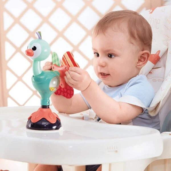 Baby Sensory Yuqori Stul O'yinchoq - 6 oydan 12 oygacha bo'lgan chaqaloq va go'daklar uchun so'ruvchi stakanli rivojlantirish yuqori stul chayqovchi, Tovus - 3