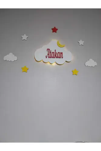 Baby Shower Wooden Name Cloud Night Light LED Lighting Newborn Gift-Red - 6