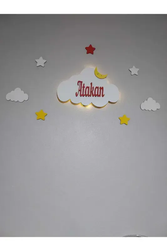 Baby Shower Wooden Name Cloud Night Light LED Lighting Newborn Gift-Red - 6