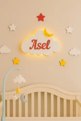 Baby Shower Wooden Name Cloud Night Light LED Lighting Newborn Gift-Red 