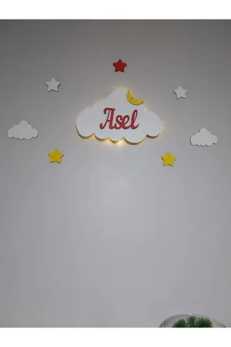 Baby Shower Wooden Name Cloud Night Light LED Lighting Newborn Gift-Red - 4