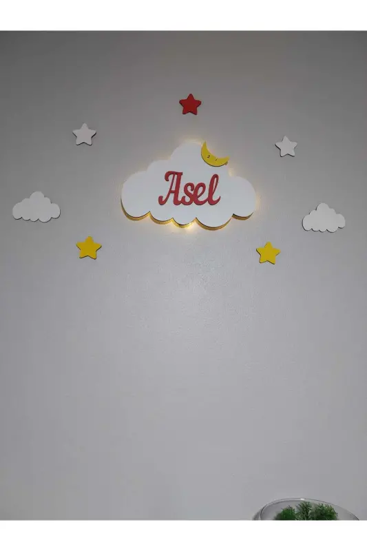 Baby Shower Wooden Name Cloud Night Light LED Lighting Newborn Gift-Red - 4